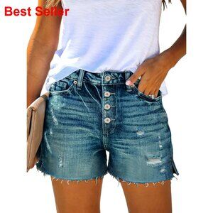 Ripped Denim Shorts Distressed Mid Rise Stretchy Casual Jean Shorts
